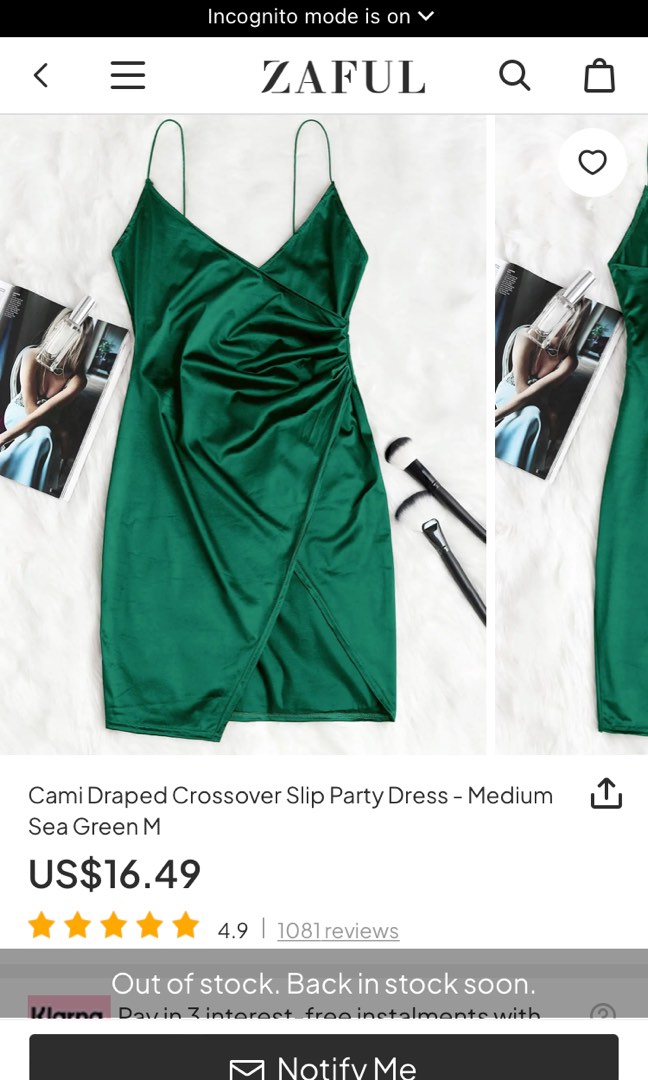 Cami Draped Crossover Slip Party Dress in Green