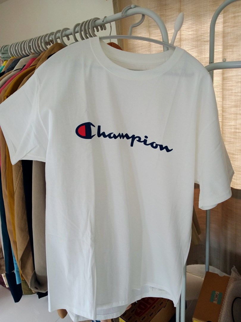 Champion Logo White Shirt, Men's Fashion, Tops & Sets, Tshirts & Polo ...