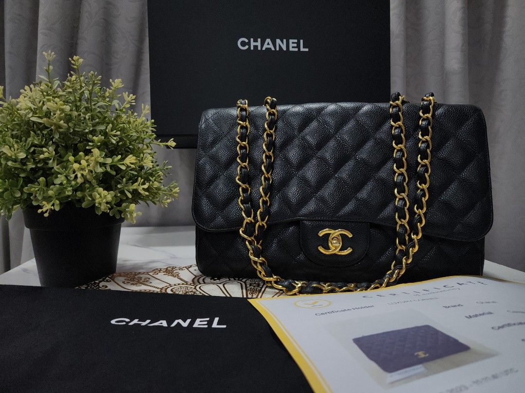 Chanel Classic Flap Jumbo Caviar Black Single Flap Bag Gold