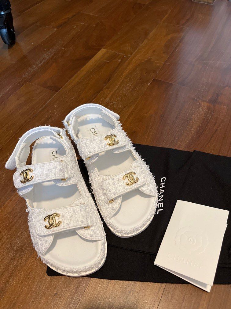 White chanel clearance slippers