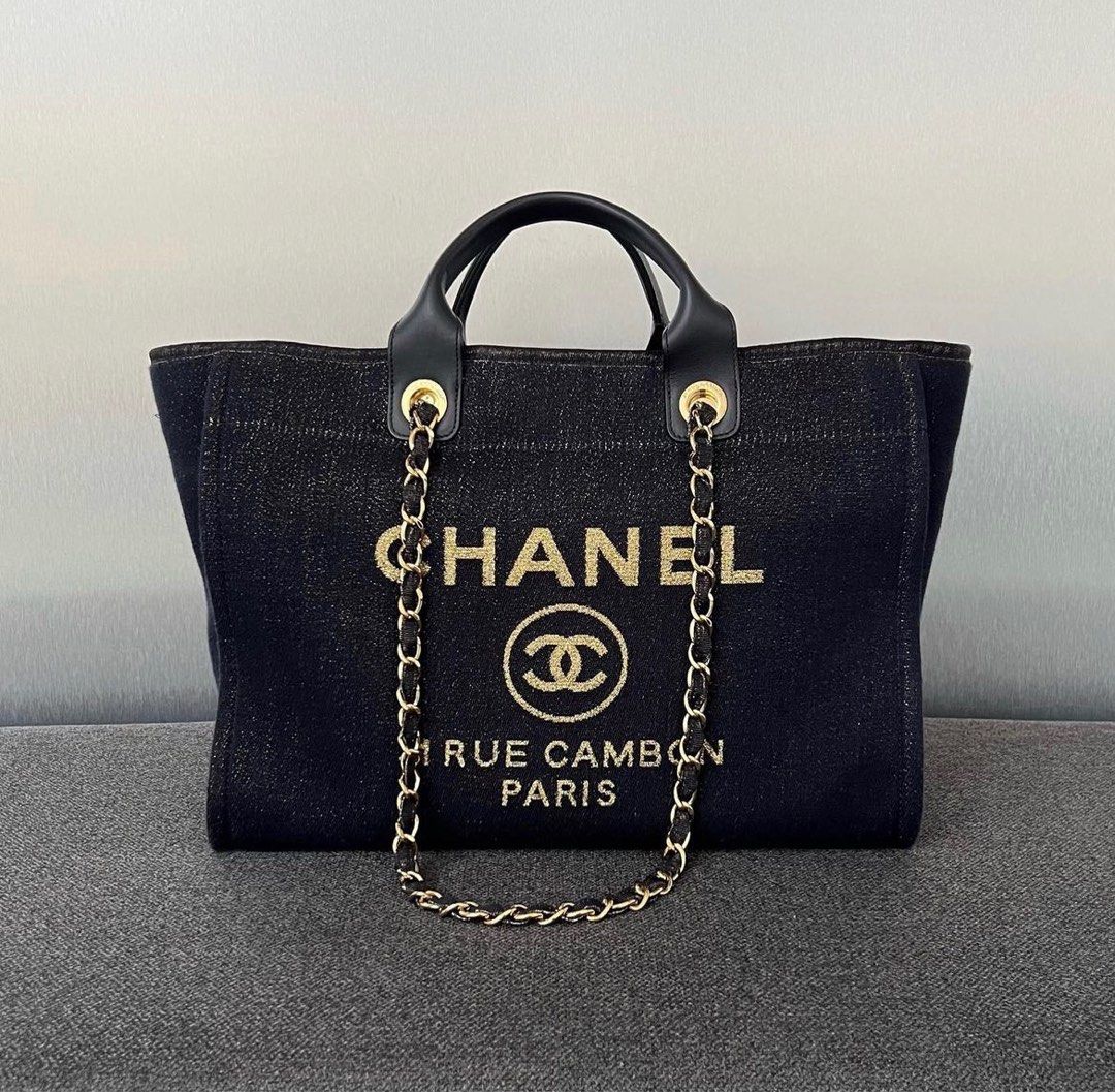 Chanel Deauville Tote Bag Large Fabric Blue indigo / Ghw