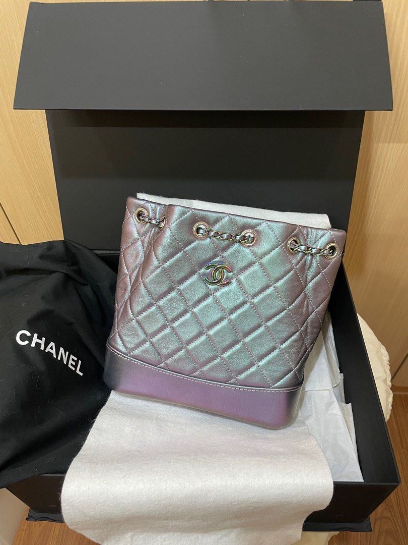 Chanel Gabrielle Backpack (Category: Luxury Bags & Wallets) located in Cainta. Submitted by bolengot (Listing ID 1232046900, Image 1). Description: Rare Chanel Small Gabrielle Backpack, Iridecent Purple (Mermaid) Calfskin with rainbow hardware , with box, dust bag, authenticity card.