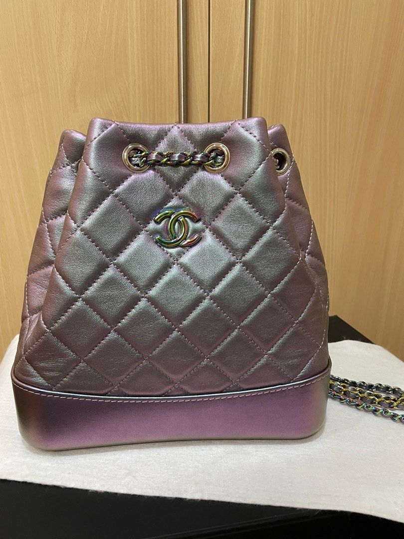 Chanel Gabrielle Backpack (Category: Luxury Bags & Wallets) located in Cainta. Submitted by bolengot (Listing ID 1232046900, Image 2). Description: Rare Chanel Small Gabrielle Backpack, Iridecent Purple (Mermaid) Calfskin with rainbow hardware , with box, dust bag, authenticity card.
