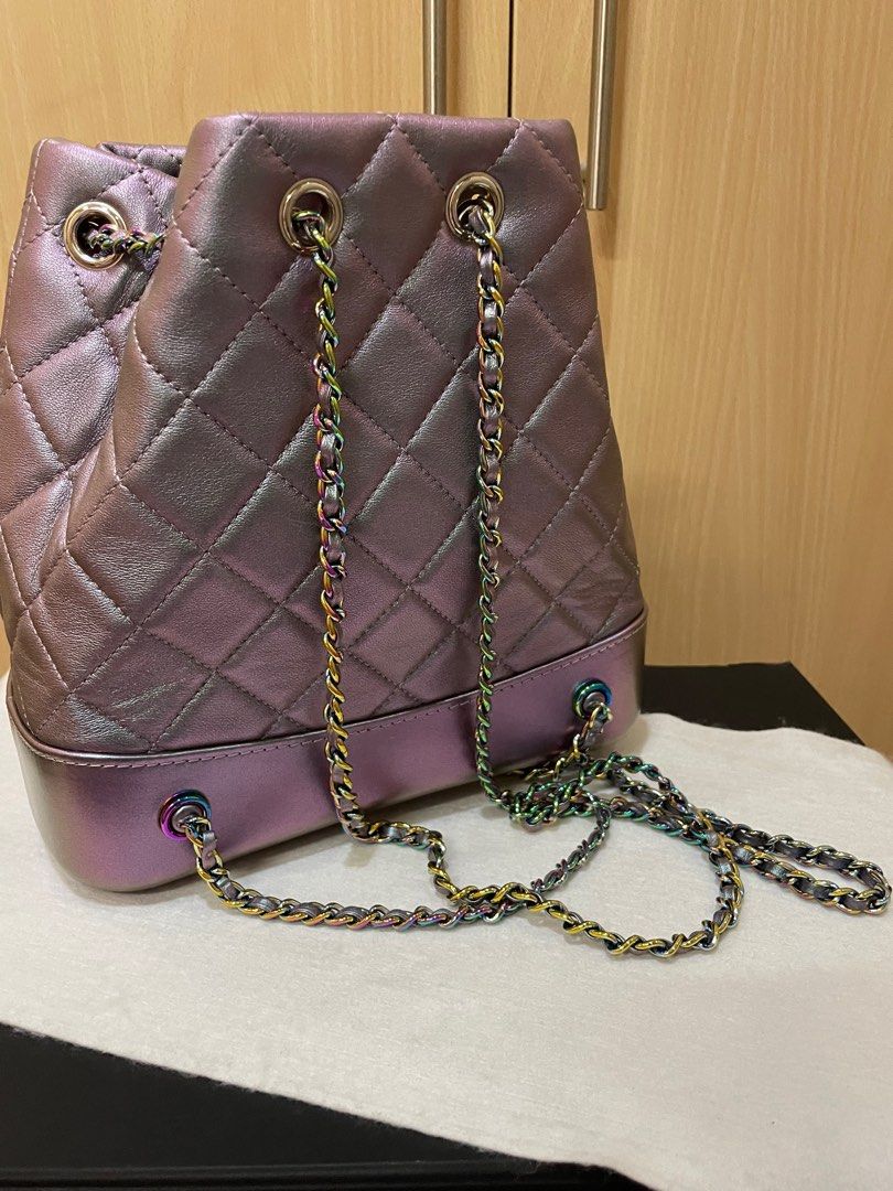 Chanel Gabrielle Backpack (Category: Luxury Bags & Wallets) located in Cainta. Submitted by bolengot (Listing ID 1232046900, Image 3). Description: Rare Chanel Small Gabrielle Backpack, Iridecent Purple (Mermaid) Calfskin with rainbow hardware , with box, dust bag, authenticity card.