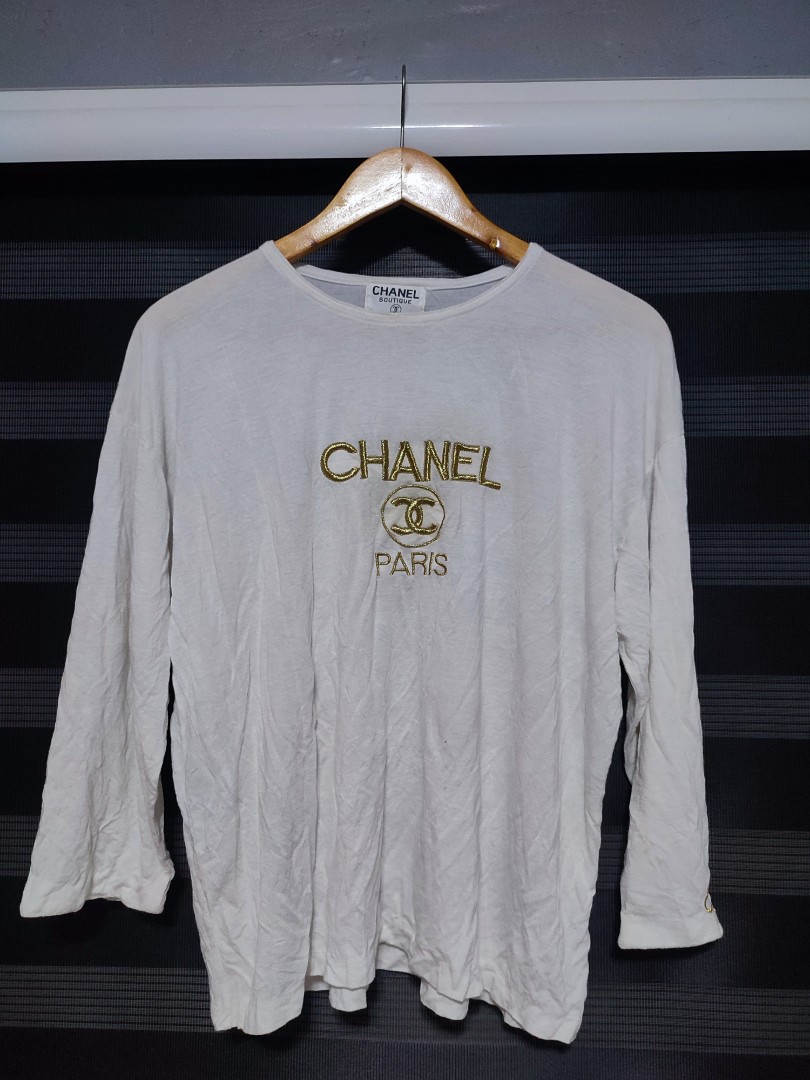 CHANEL 01A #36 CC Mademoiselle Long Sleeve Sweatshirt White Red Cotton 00727