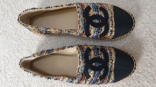 CHANEL MULTICOLOR  TWEED GROSGIAN CC CAP TOE  ESPADRILLES  FLAT SIZE  39
