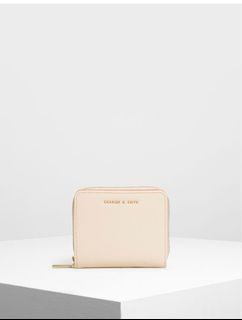 Charles &keith 拉鍊折疊短夾 （淺粉）