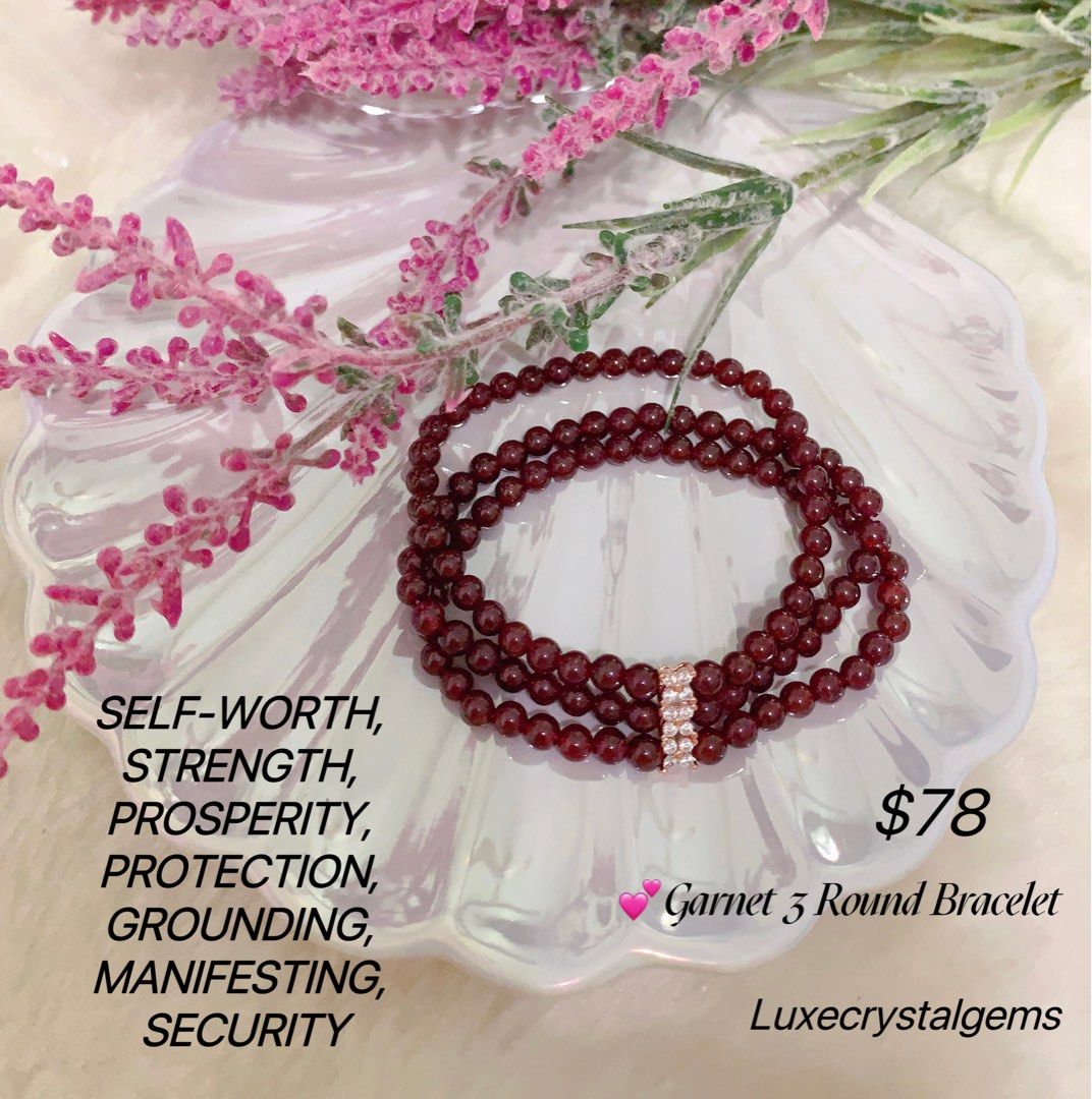 Garnet 3 Round Crystal Bracelet