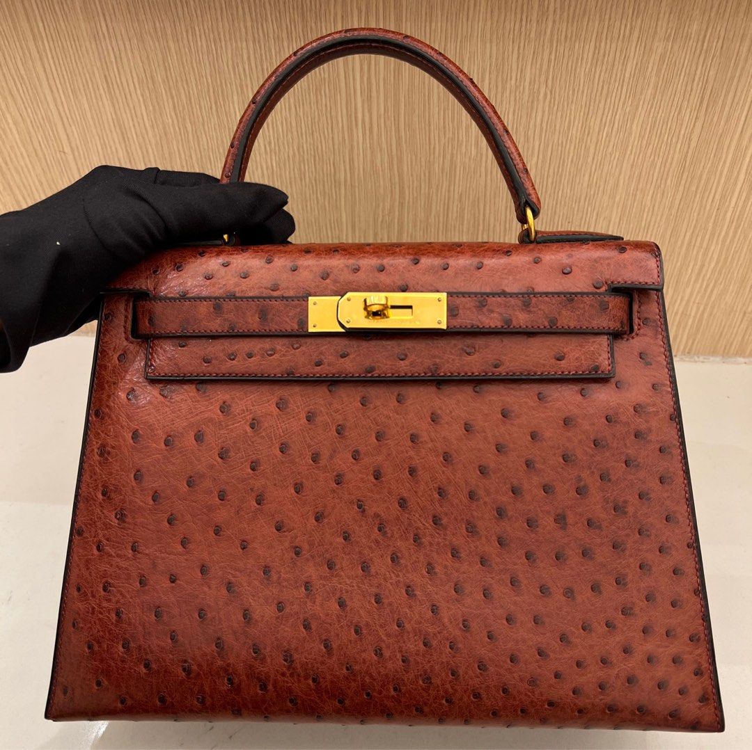 Hermes Cognac Ostrich Gold Hardware Kelly Sellier 28 Bag Hermes