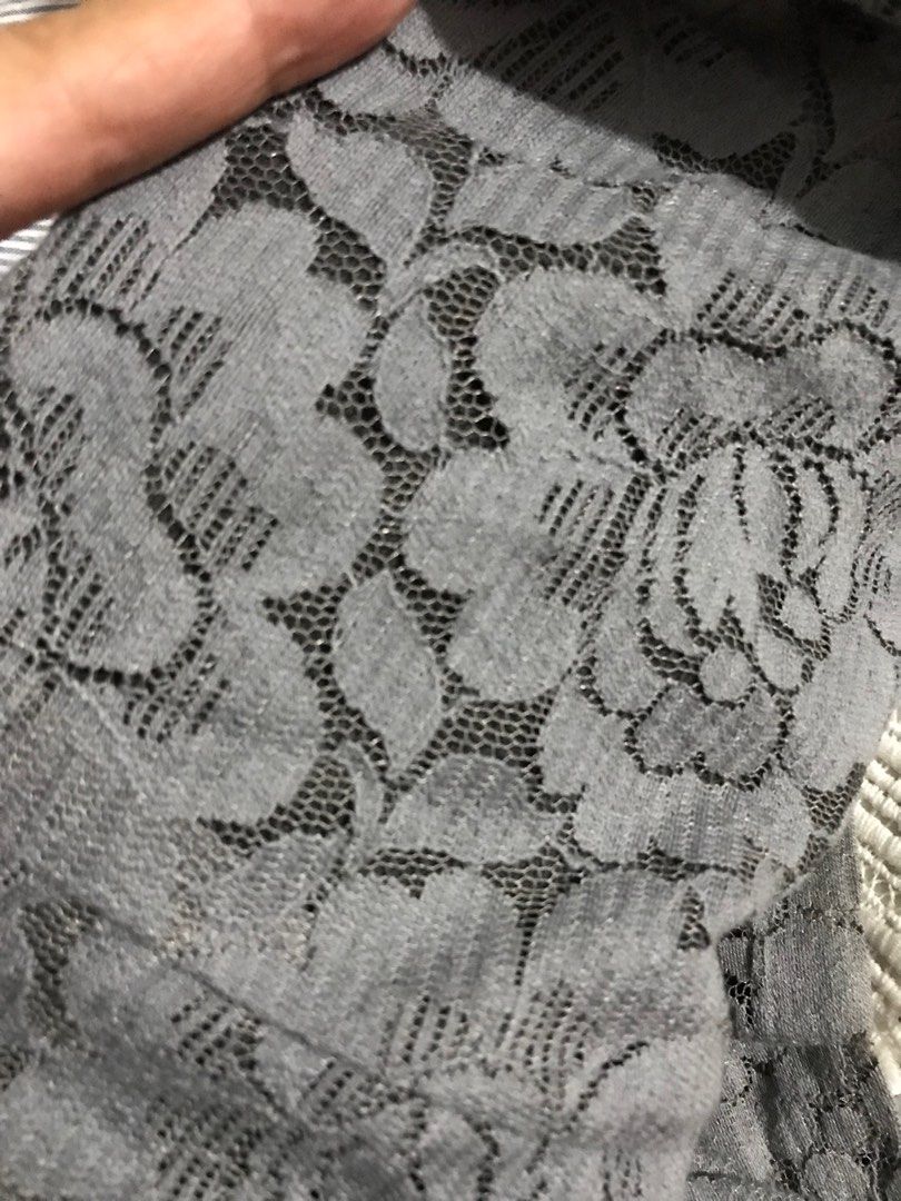 H&M lace dress (Category: Dresses) located in Quezon City. Submitted by bingblings (Listing ID 1232130616, Image 2). Description: H&M gray sleeveless straight. Dress in lace material. Fits medium..