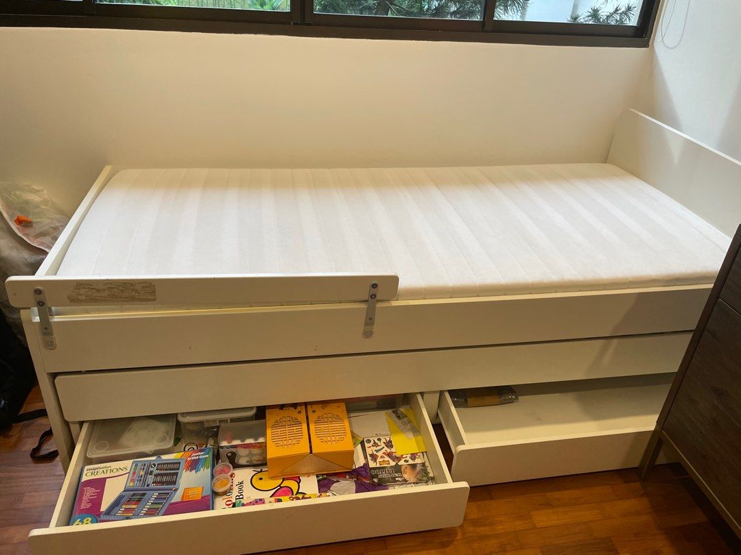 Ikea Slakt bed with extendible underbed and storage, Furniture & Home
