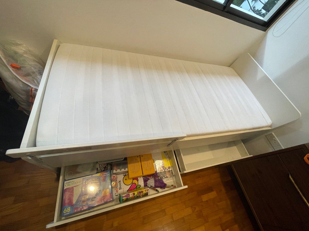 Ikea Slakt bed with extendible underbed and storage, Furniture & Home