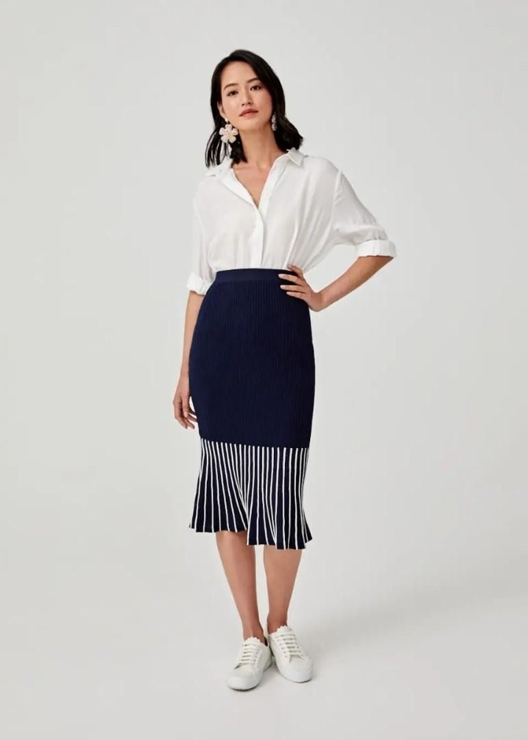 LB Dalia Peplum Knit Skirt in Navy Blue Love Bonito