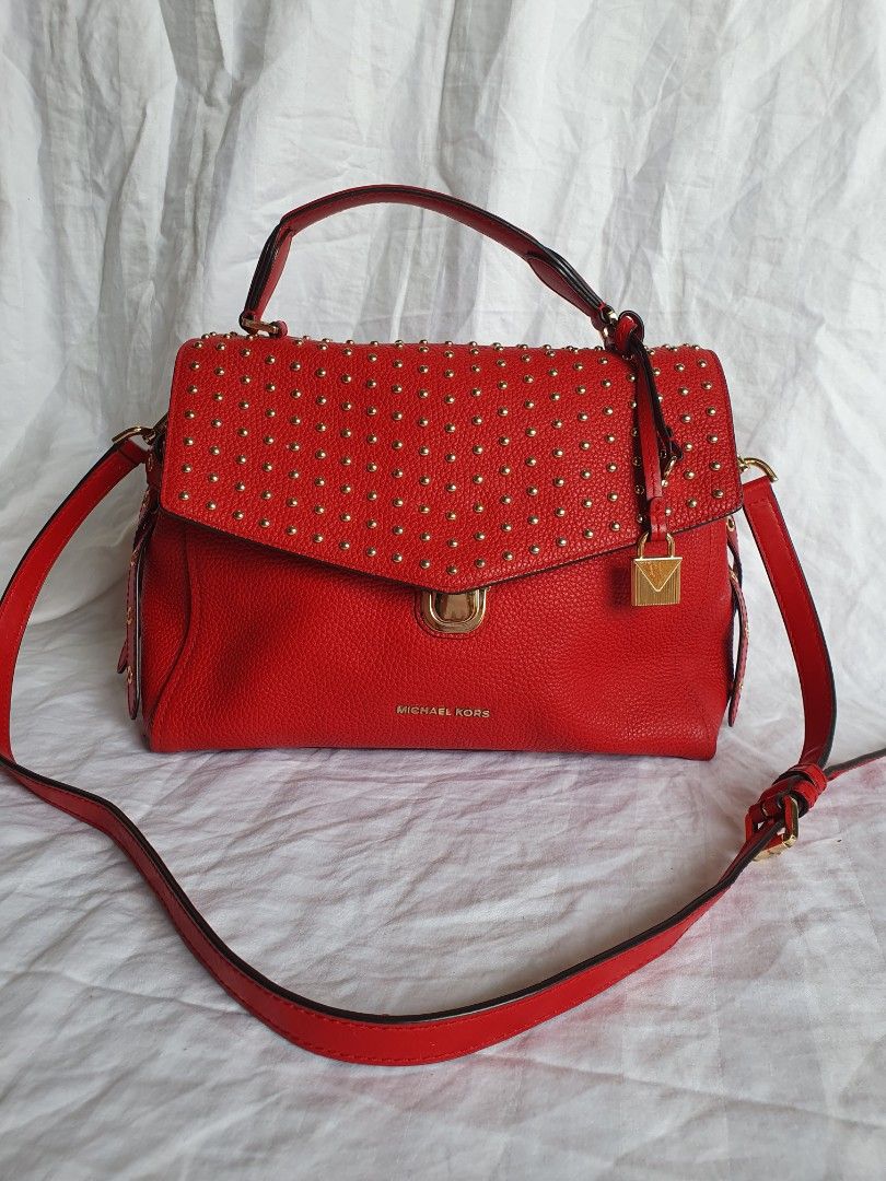 Michael Kors Bristol Studded Satchel in bright red