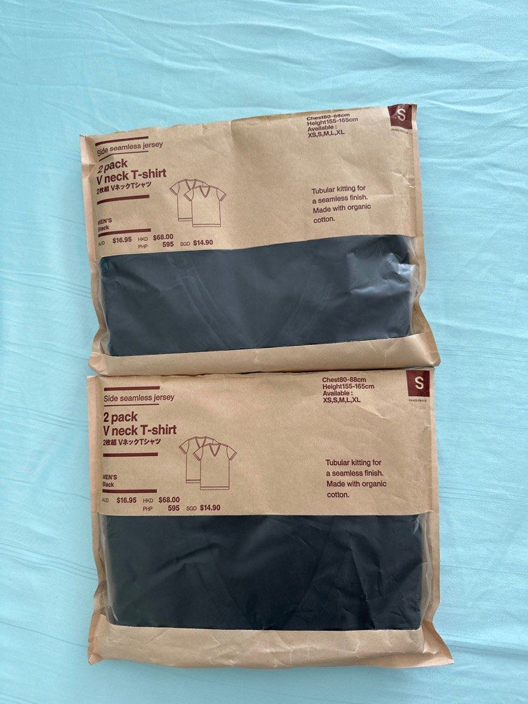 Muji V Neck black Tee packs, Men's Fashion, Tops Sets