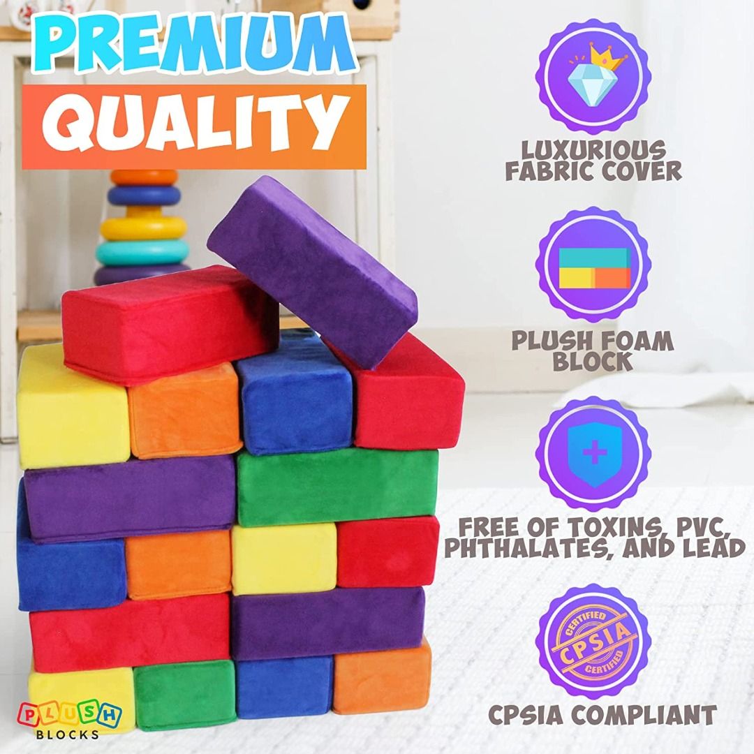 Plush Blocks - Soft Stackable Building Blocks for Kids - Set of 24 ...