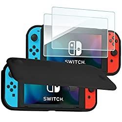 ProCase Flip Cover for Nintendo Switch Case with 2 Pack Tempered Glass Screen Protectors, Detachable Front Cover Protective Case for Nintendo Switch 2017 -Black