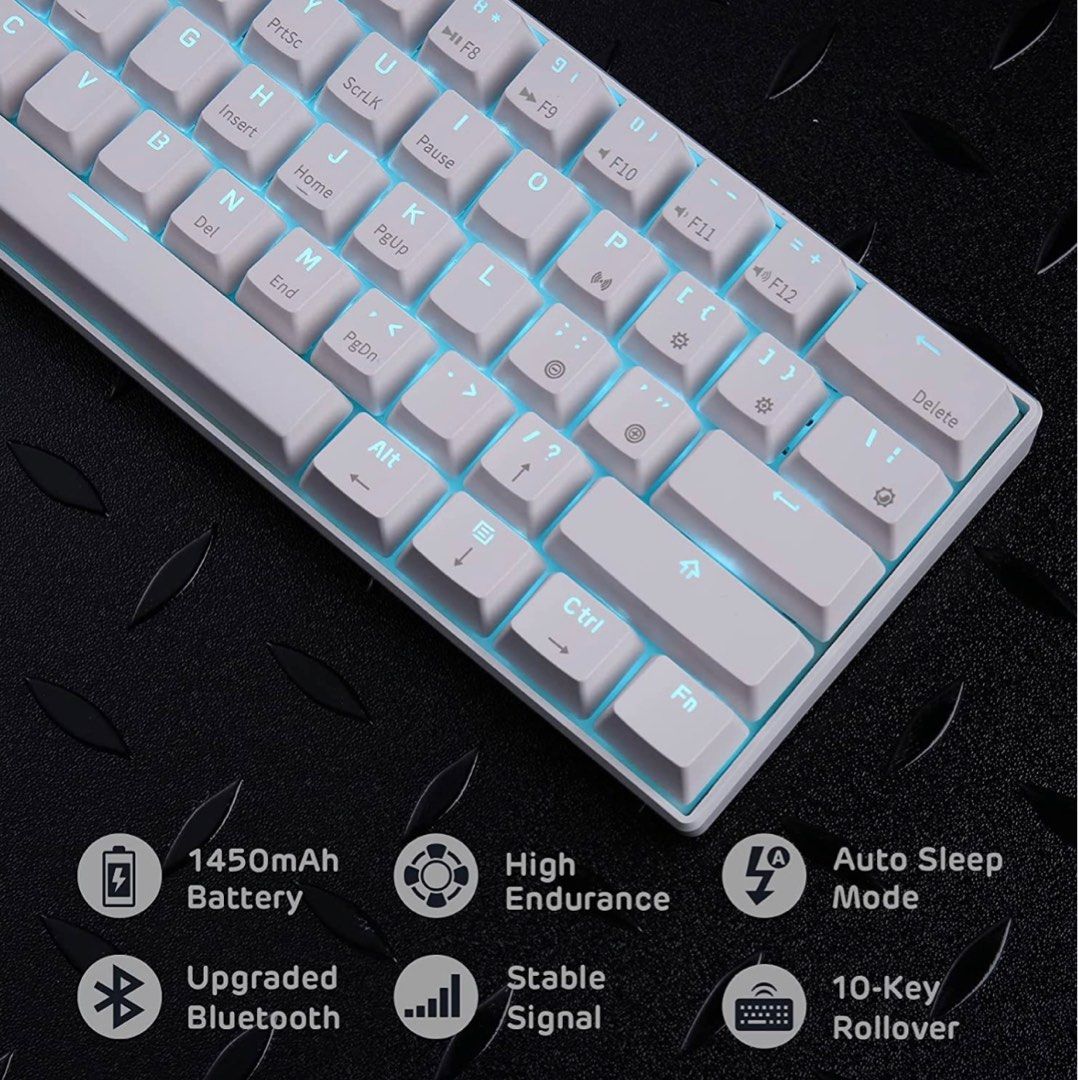 Royal Kludge RK61 keyboard / white mechanical keyboard / blue switch keyboard / wireless keyboard / 60% keyboard / compact keyboard , 電腦＆科技, 電腦周邊及配件, Carousell