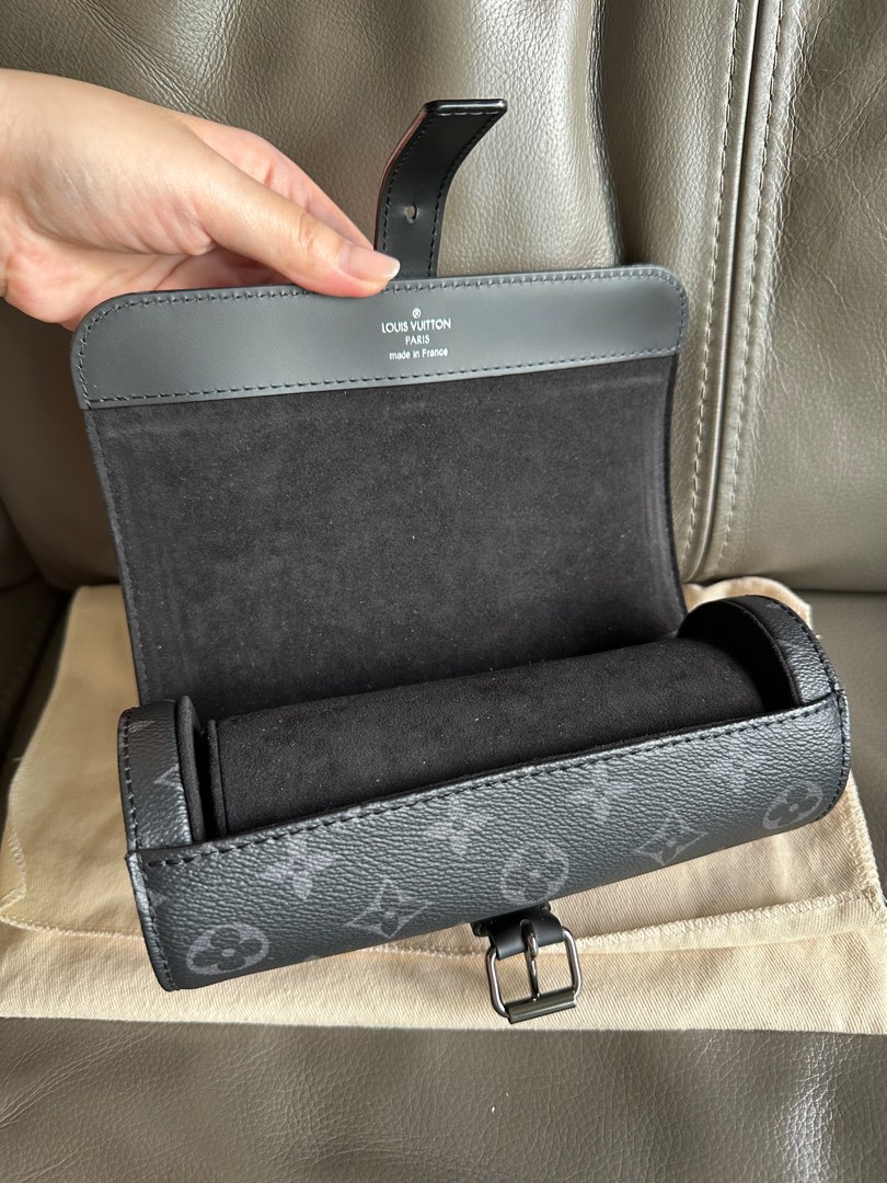 LV 3 Watch Case Monogram Eclipse Black Grey Leather Louis Vuitton, Men's  Fashion, Watches & Accessories, Accessory holder, box & organizers on  Carousell