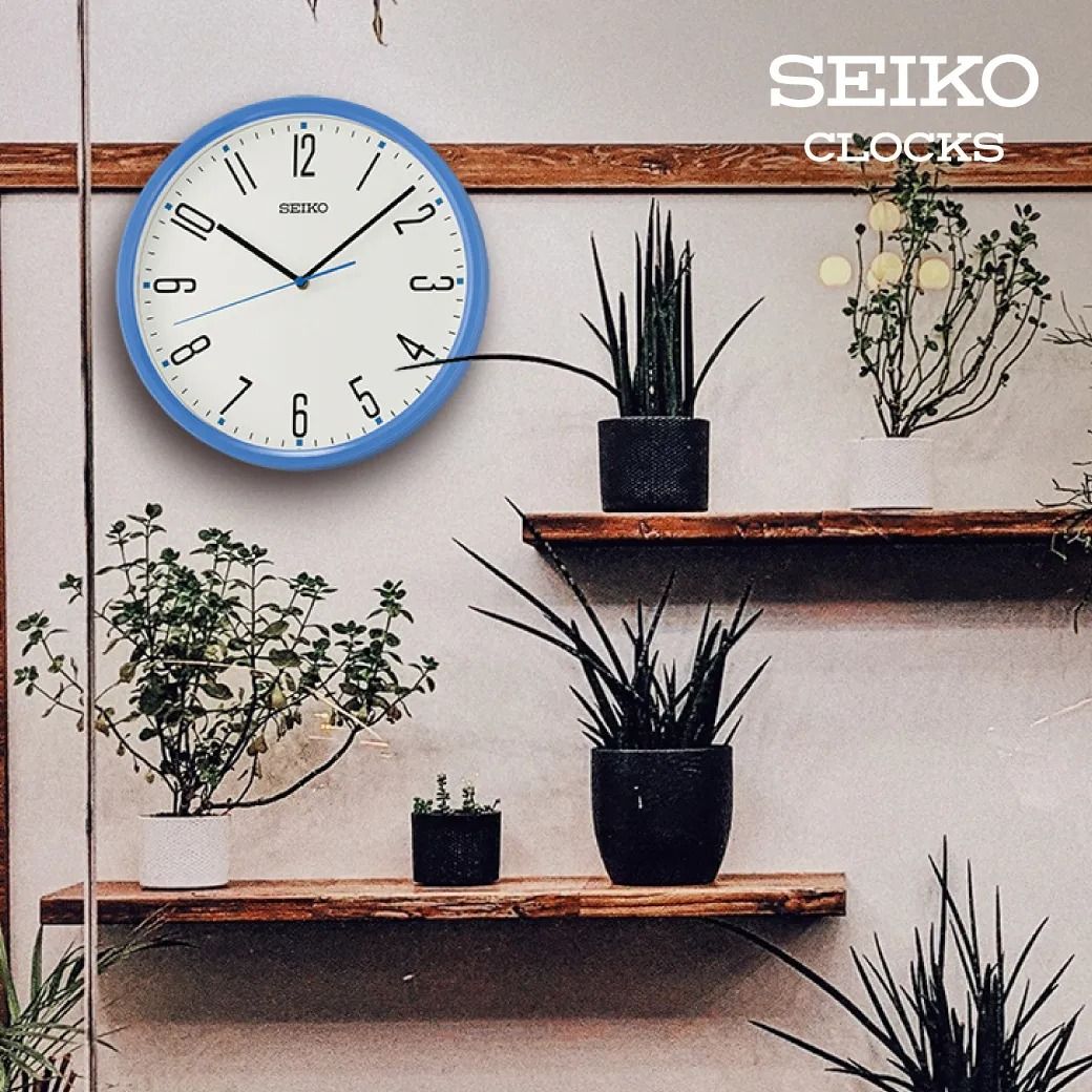 Seiko Clock QHA011L Blue Frame Analog Quartz Standard Basic Wall Clock ...