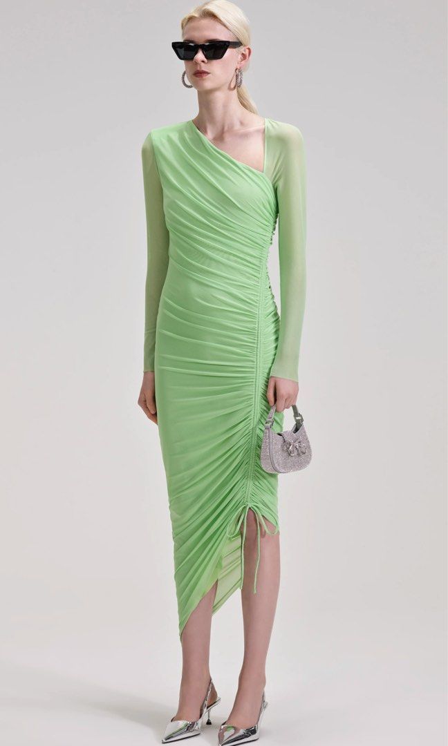 slim fit dress slacks Six Stories Women's One Shoulder Drape Stretch Bridesmaid Dress