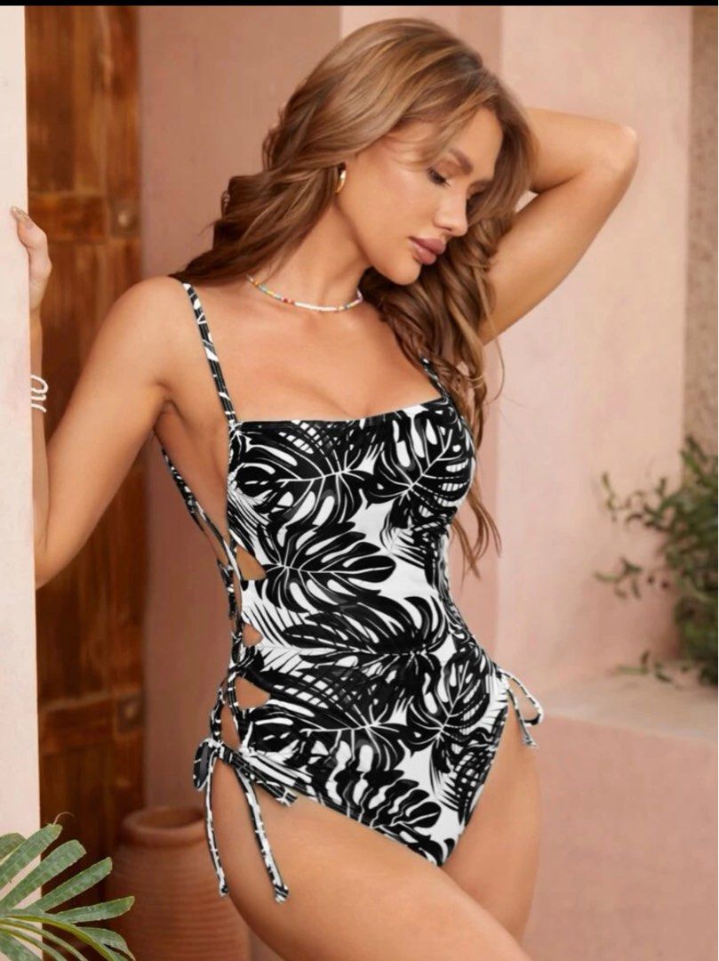 Lace up side one piece swimsuit clearance
