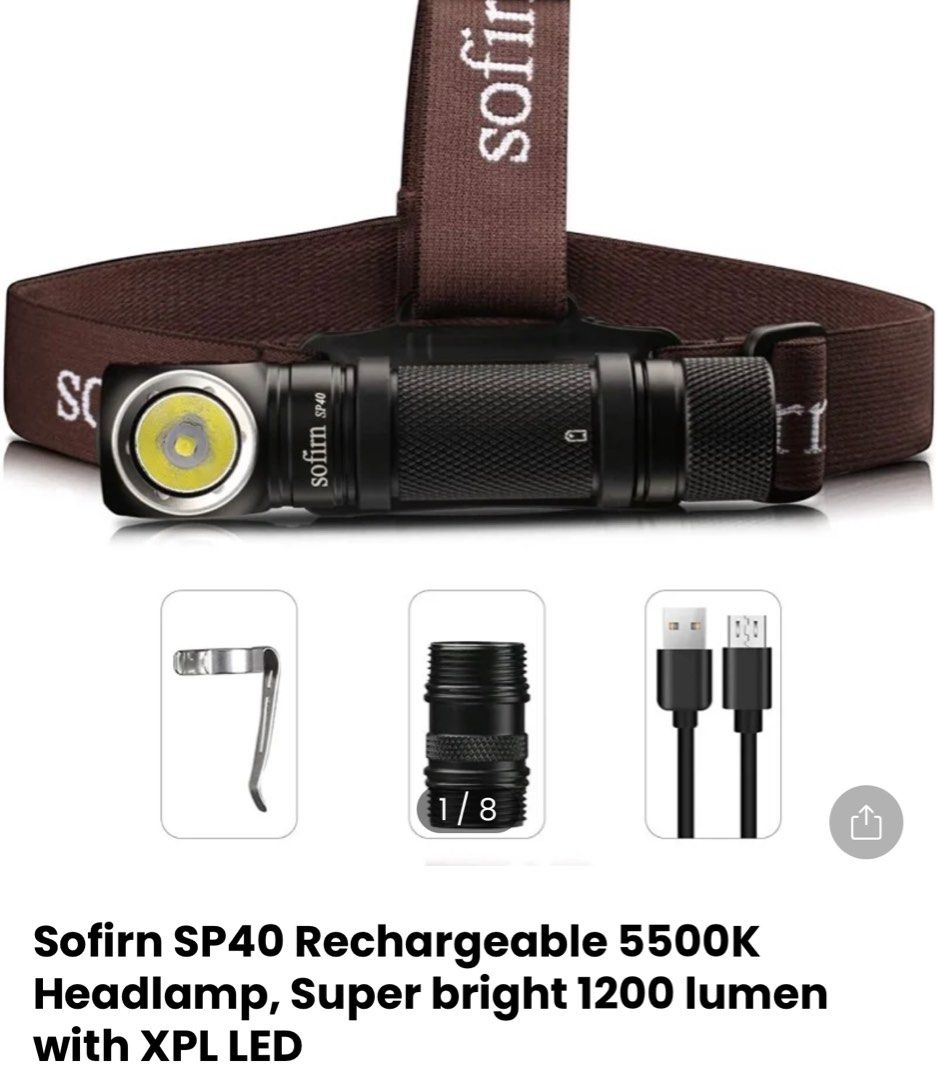 Sp40 Sofirn SP40 Rechargeable 5500K Headlamp, Super bright 1200 lumen with ...