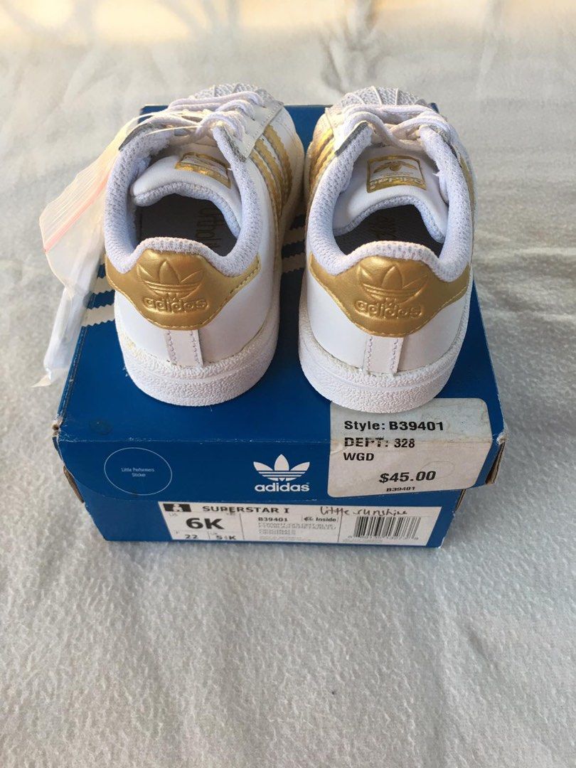 Superstar I Gold Size 6K /Size 22 /5.5 inches insole, Babies u0026 Kids, Babies  u0026 Kids Fashion on Carousell