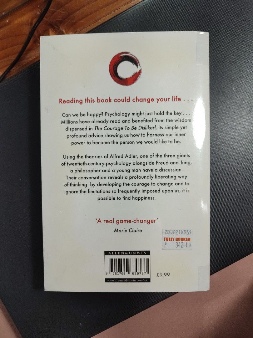 The Courage To Be Disliked (Category: Storybooks) located in San Pedro. Submitted by chocol_ (Listing ID 1232039955, Image 3). Description: The courage to be disliked by Ichiro Kishimi and Fumitake Koga. Bought at Fully Booked. Like new, with plastic cover. Shipping via Lalamove Loc: Dasma Cavite 💞.