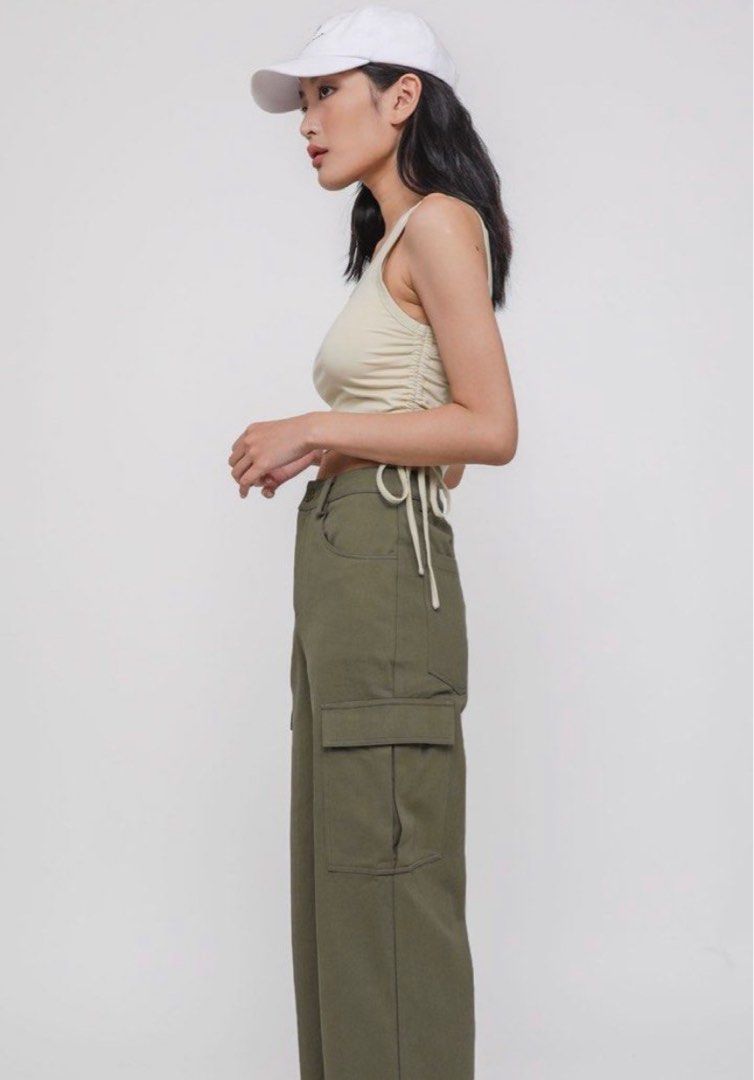 The Tinsel Rack Kanye Cargo Pants Olive, Women's Fashion, Bottoms