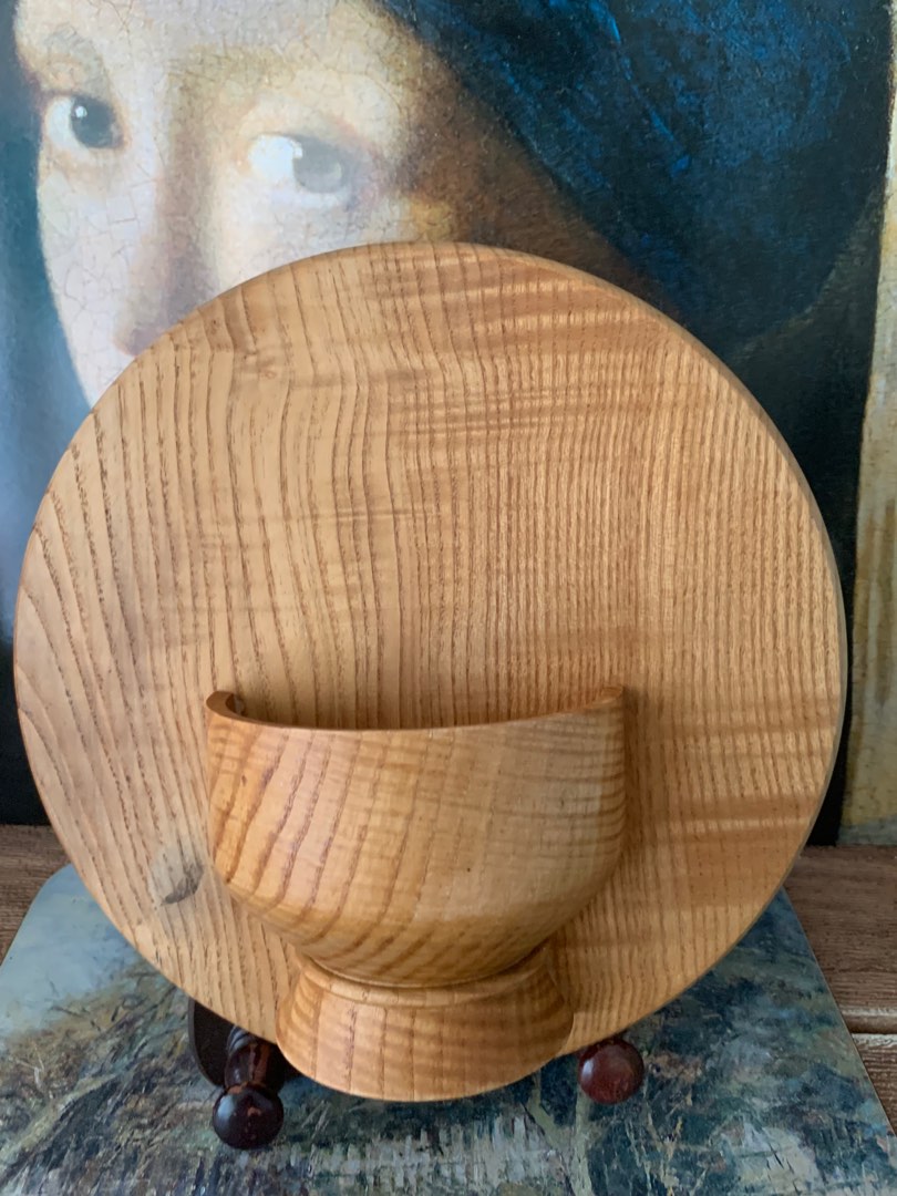 Vintage Oak Wood wall pocket vase / wall flower holder, Furniture