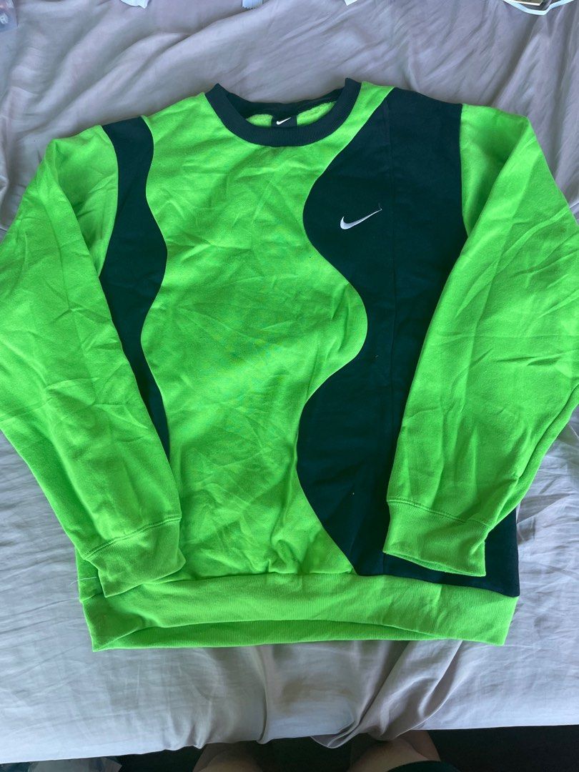 Vintage Reworked Nike Wavy Neon Green Sweater Sweatshirt Pullover Men s Fashion Coats Jackets and Outerwear on Carousell