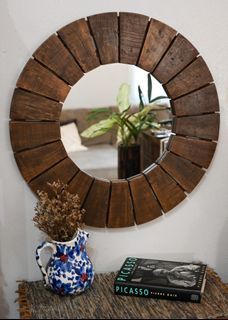 Wall mirror, rustic, vintage inspired, recycled wood.
