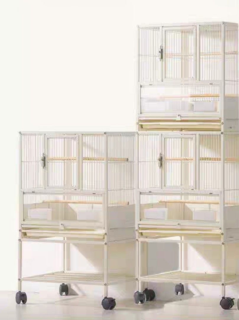 White Parrot Cage with bottom shelving and side panel to prevent food ... - Intelligent White Parrot Cages With Secure Locking Mechanisms