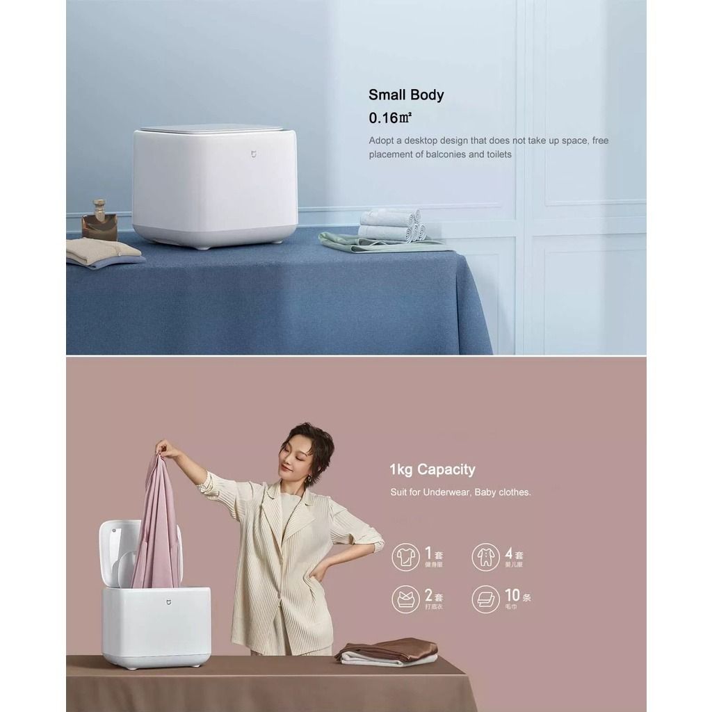 Xiaomi Mijia Washing Machine Mini Washing Programs Smart App Control  Chinese Version (1kg), TV & Home Appliances, Washing Machines and Dryers on  Carousell