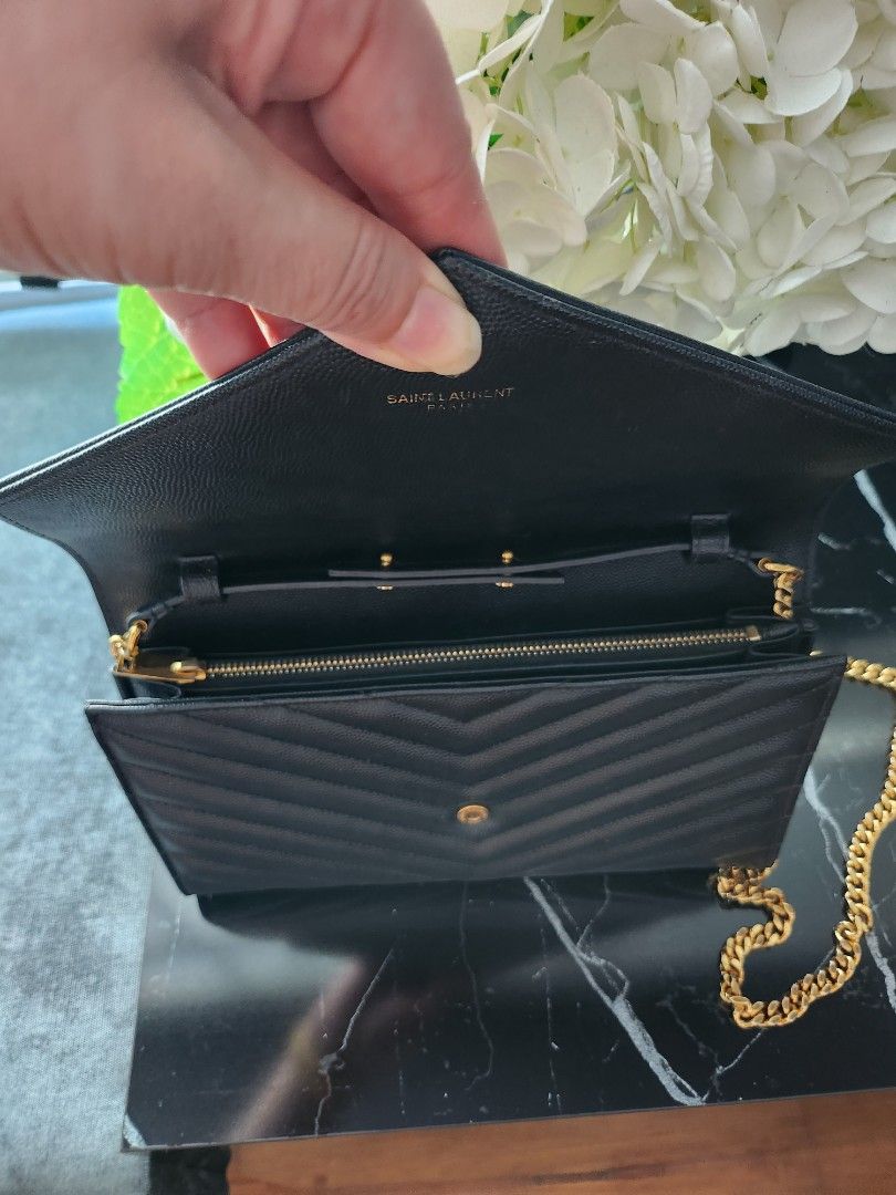 Cassandre Matelasse Envelope Leather Wallet On Chain in Pink - Saint  Laurent