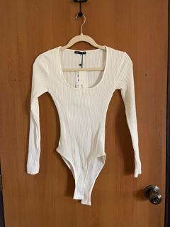 ZARA Ribbed Cotton Bodysuit in White
