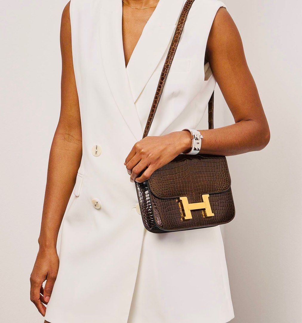Hermes Vintage Constance Bag in White Grained Leather For Sale at 1stDibs