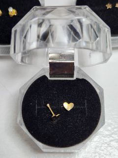 18K Saudi Gold Heart Barbell  Earrings - not de roscas