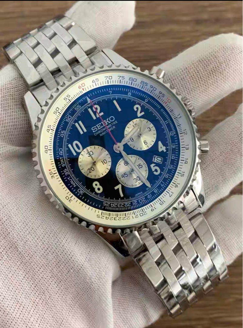 46.5mm Seiko navitimer custom mod vk63 Men s Fashion Watches