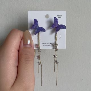 925 Silver Blue Butterfly Dangle Stud Earrings