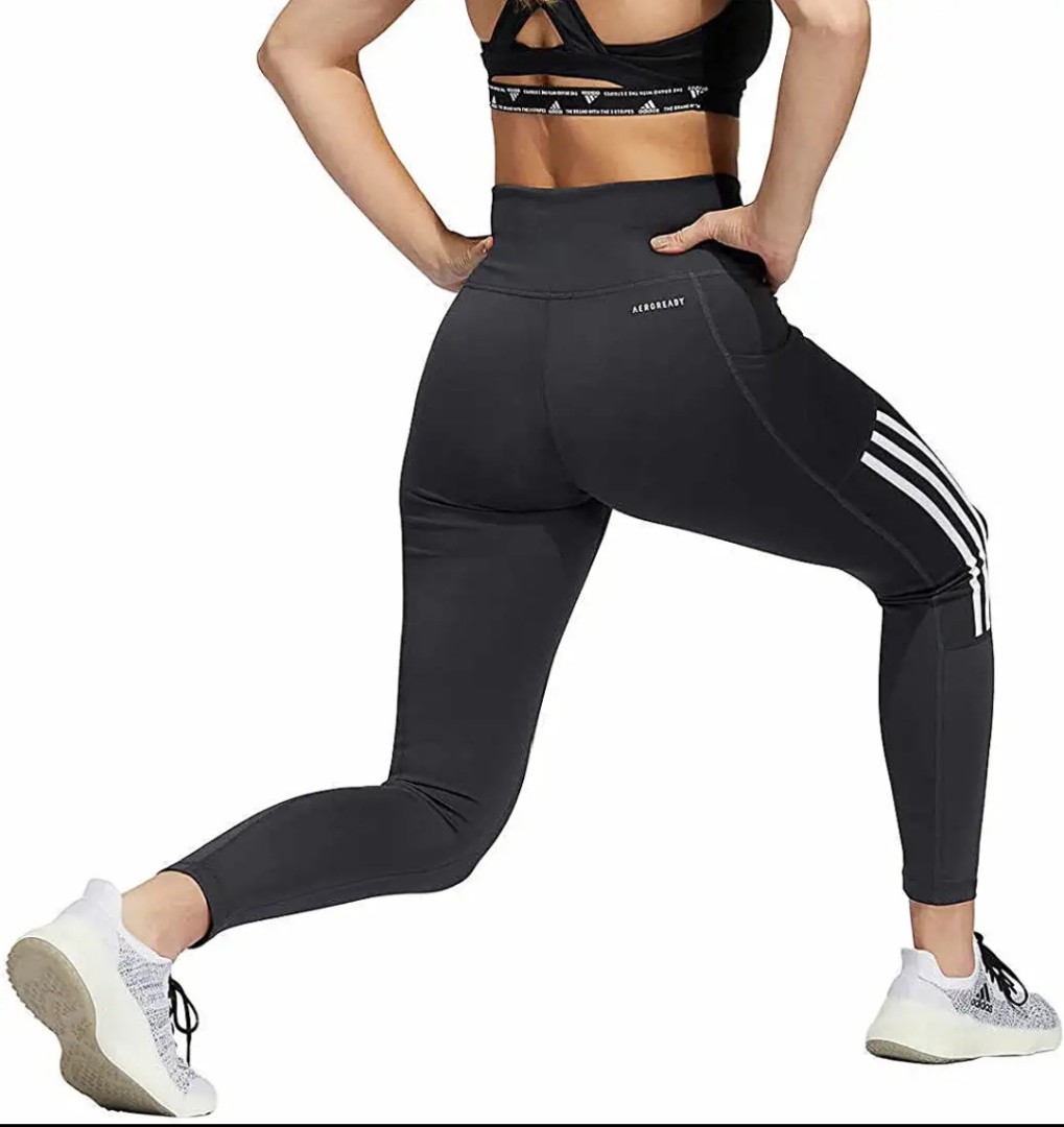adidas Womens Lightweight High Rise 3-Stripe Mesh 7/8 Leggings