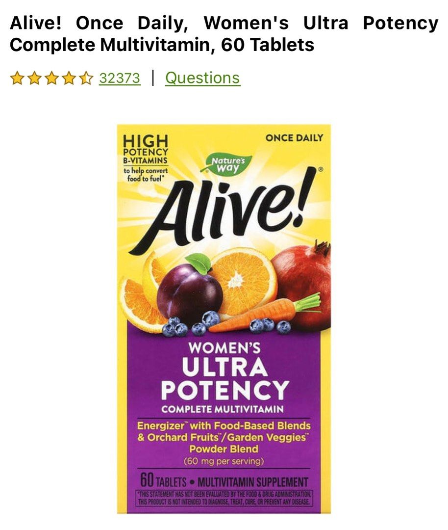 Alive-No 1 Women Ultra Potency Multivitamin, Health & Nutrition, Health ...