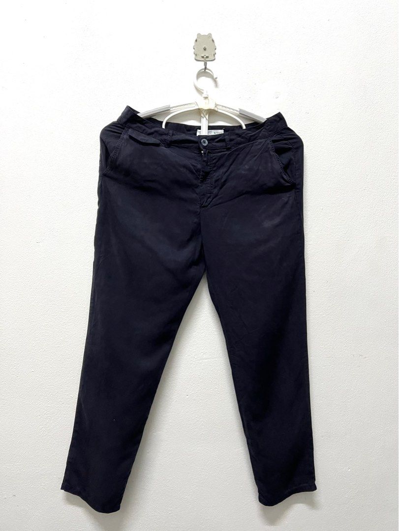 Zara Mens Solid Navy Blue Straight Leg Pants w Belt Loops Cotton