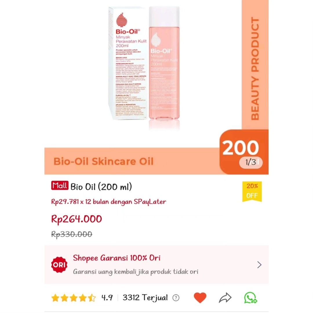Original BIO OIL Skincare Oil Kemasan 200ml Biooil Minyak Stretch Mark