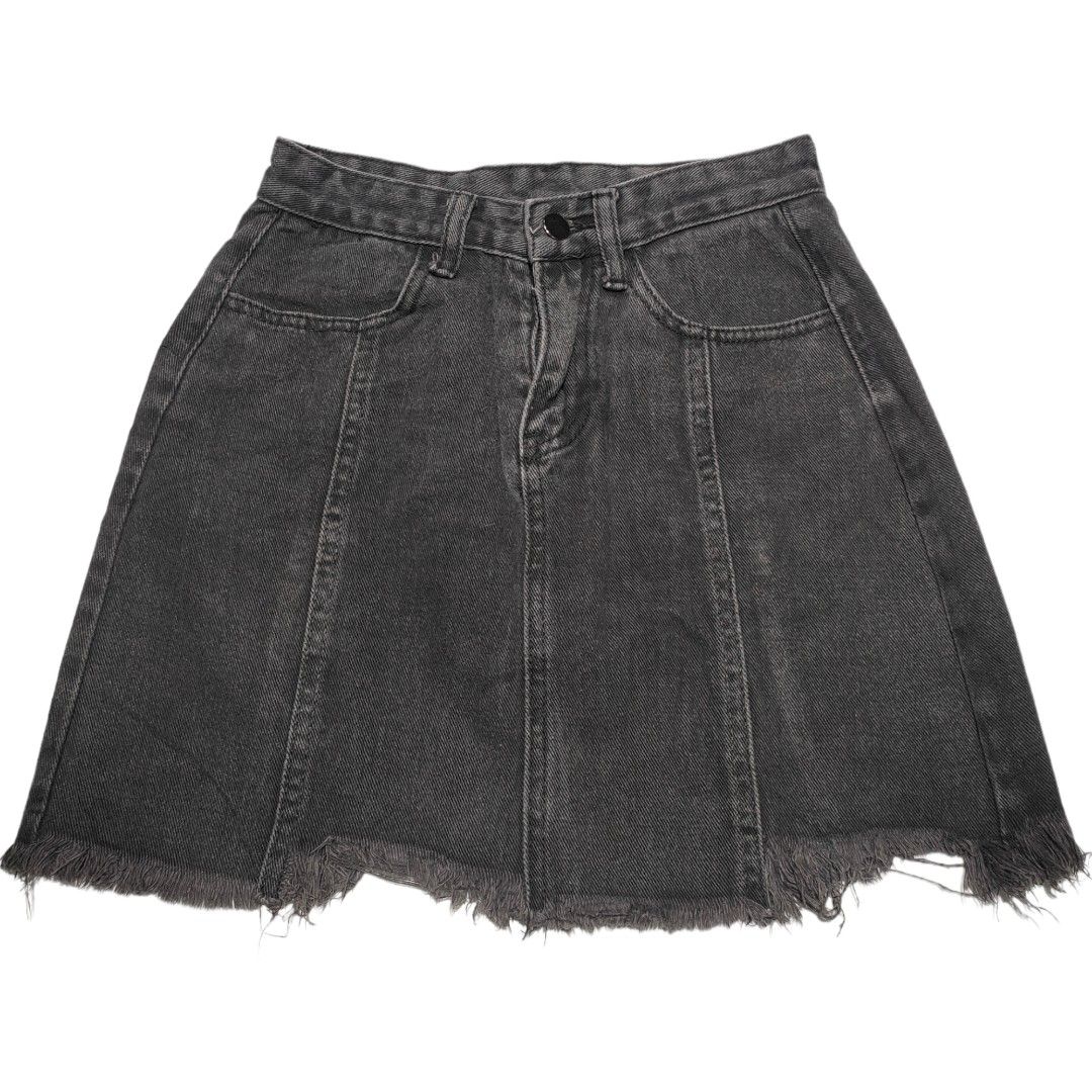 BLACK RIPPED DENIM SKIRT