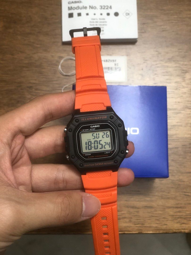 Casio W218H Orange Men s Fashion Watches Accessories