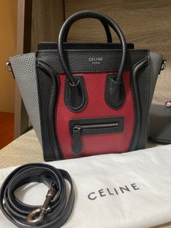 Celine mini luggage 2 tone tote bag with zipper and long strap