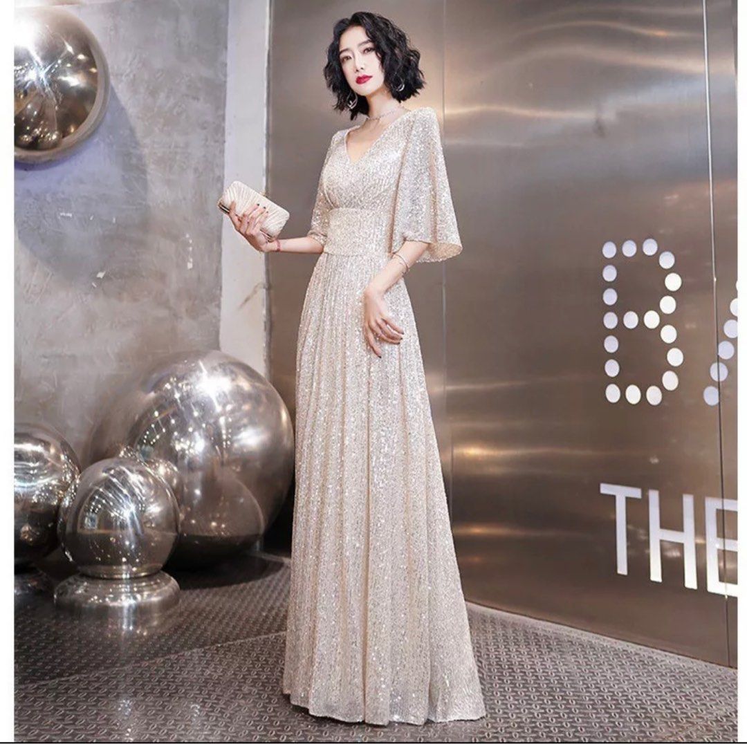 Champagne Gold Evening Dress XL Price reduced Women s Fashion Dresses Sets Evening dresses gowns on Carousell