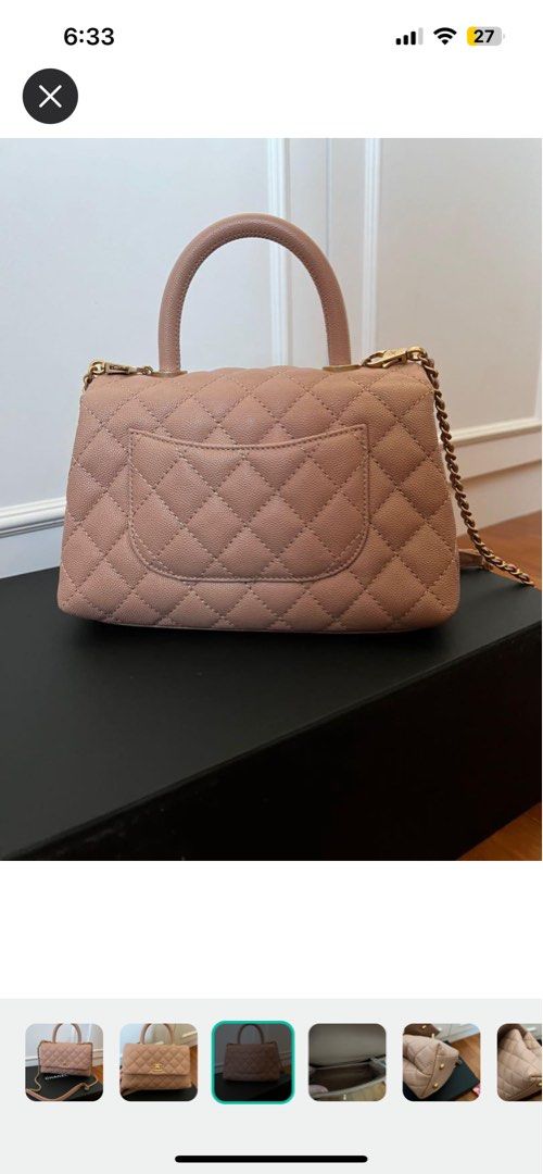 Chanel 18s small coco handle in beige (Category: Bags & Wallets) located in Singapore. Submitted by semicharmed_ (Listing ID 1232243148, Image 3). Description: Beautiful 18s beige with aged gold hardware The perfect shade of beige with pink undertone Used lightly with minor signs of wear on right corner and base of handles due to attached chain. (Refer to photos) Still in great condition overall Not for fussies. Comes with box, dust bag and authe